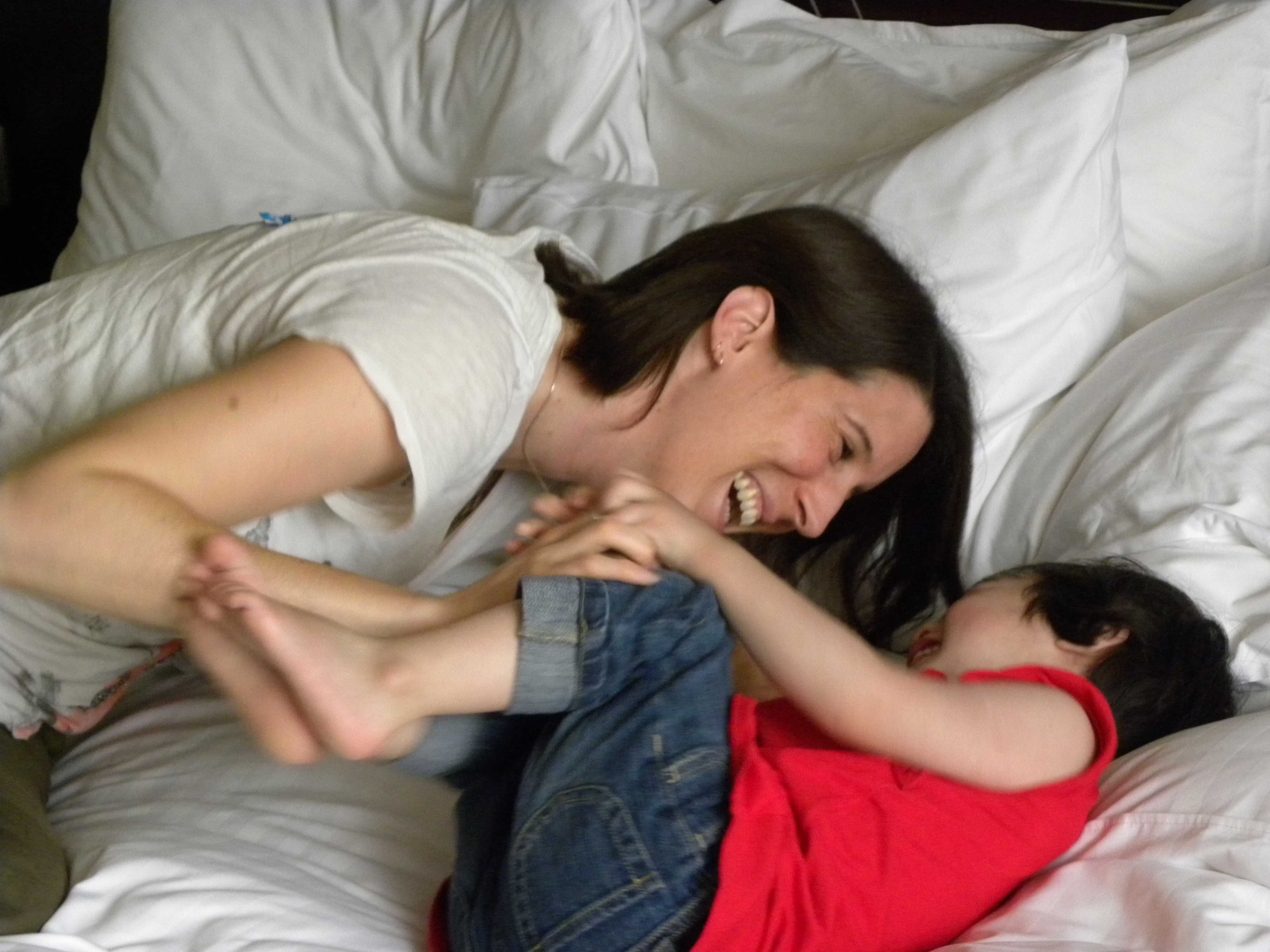 Katie with her daughter during their first days together in China.